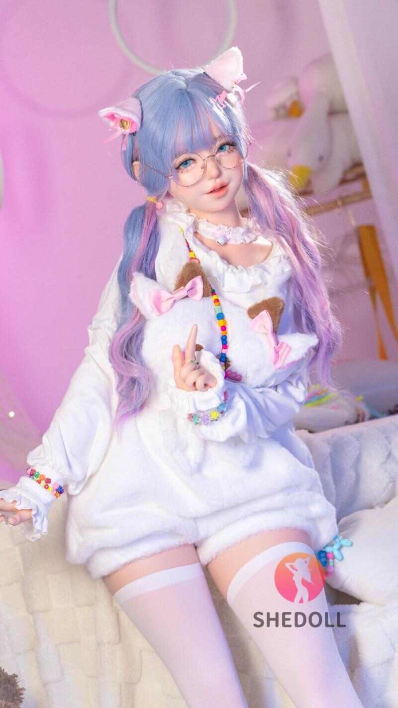 SHEDOLL ヤオヤオ 145cm 爆乳Gカップ 猫耳ツインテール眼鏡娘｜純白ロリータ着衣+ニーソ｜植毛･口腔チャネル･1:1複製｜メロウ体験/二次元嫁